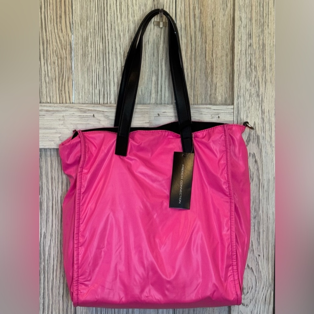 French Connection Reversible Pink/Black Tote w/Baby Pouch & Guitar Strap